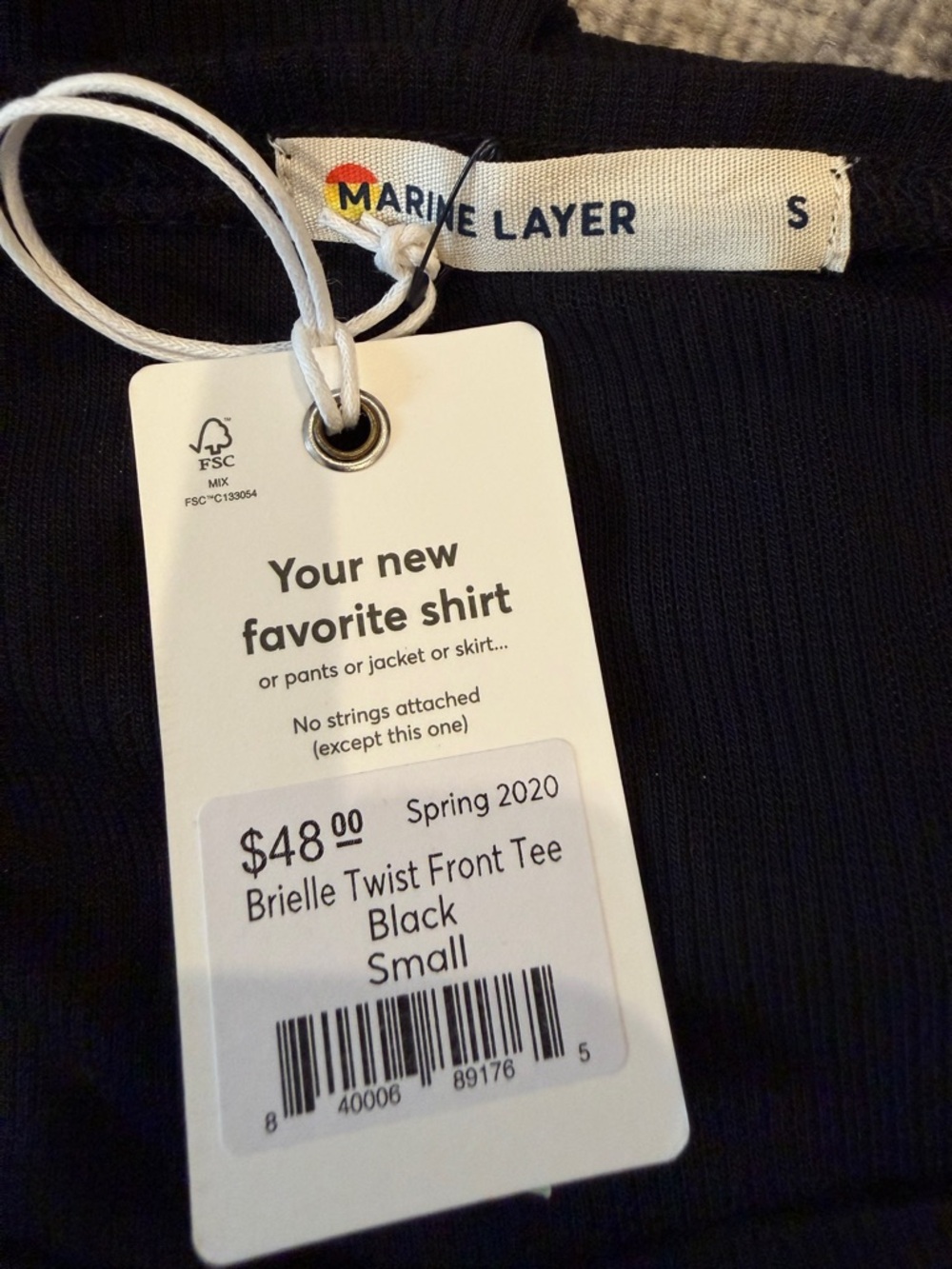 NWT - Marine Layer Brielle Ribbed Modal Twist Front Tee Black - Small - Picture 6 of 9
